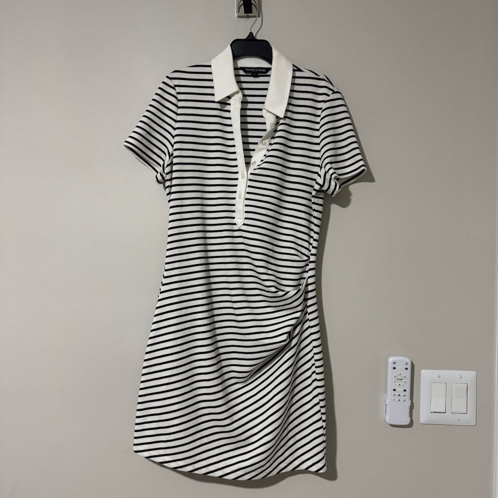 Veronica Beard Black and White Striped Polo Mini Dress - Picture 3 of 8